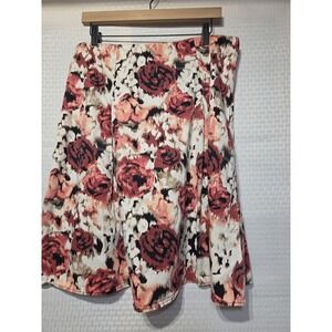 Christopher & Banks Women's Skirt 14 Floral A-Line Pleated Side Zip Cotton Blend